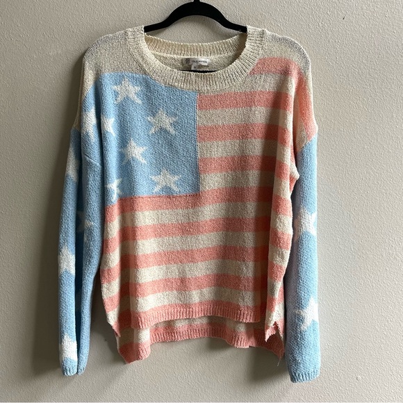 Lisa Robertson Pastel American Flag Pattern Knit Pullover Sweater Womens Medium - Picture 2 of 8